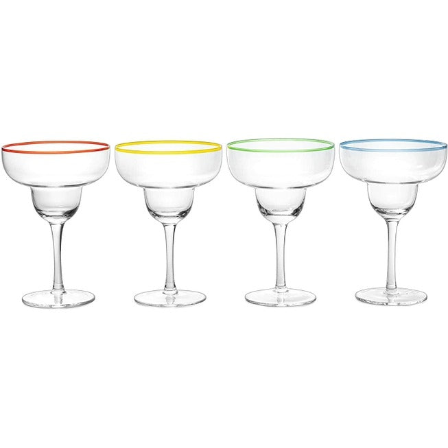 Colored Rim Margarita Glasses Set/4