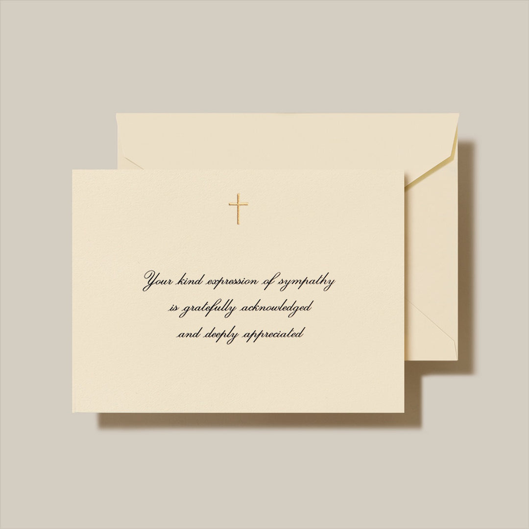 Engraved Gold Cross Sympathy Acknowledgement Note Card Set