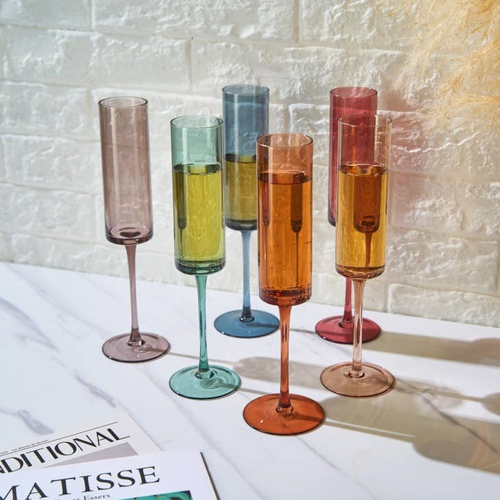 Muted Rainbow Champagne Flute Set/6