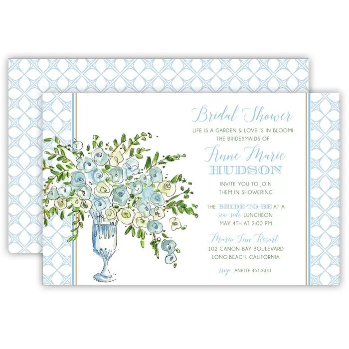 Blue Flowers in Vase Boxed Invitation