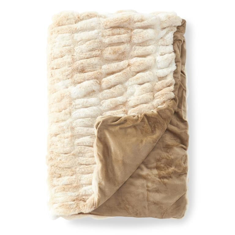 Cream & Tan Ribbed Faux Fur Throw Blanket