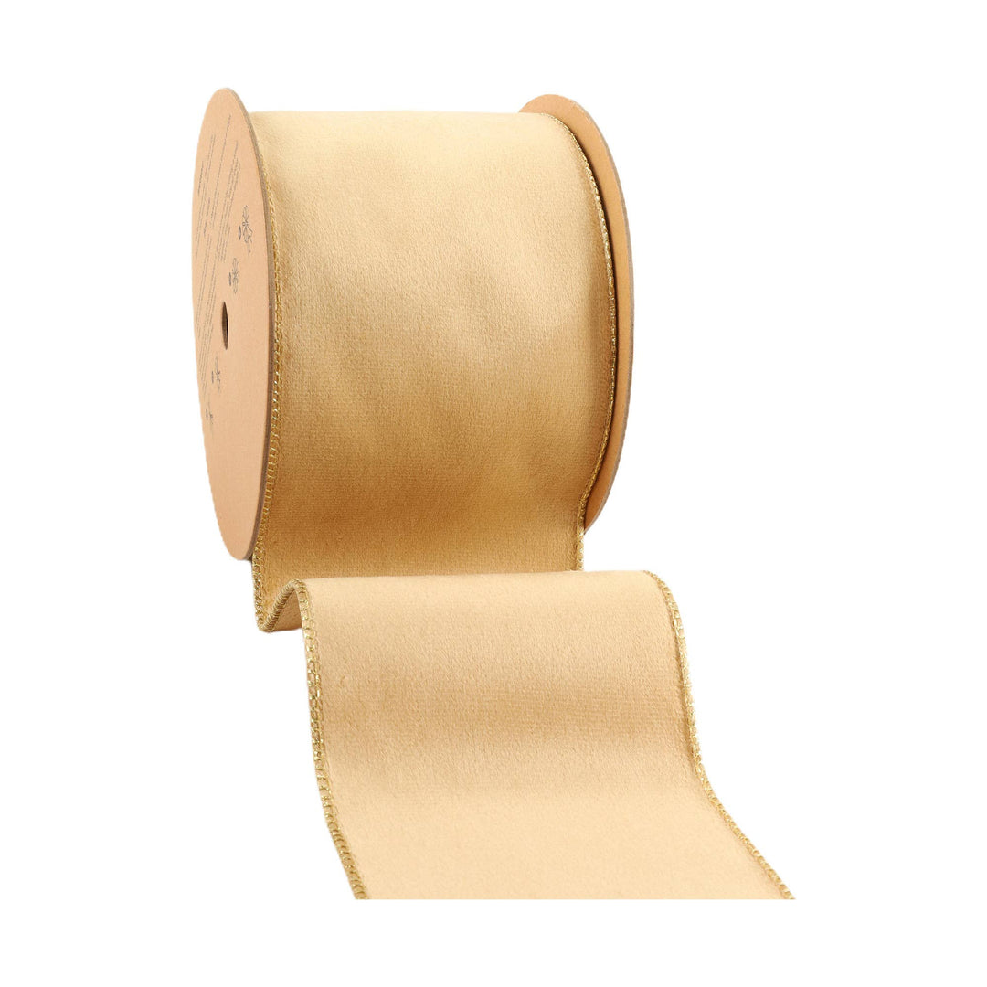 4" Reversible Velvet Wired Tan & Gold Ribbon 10yd