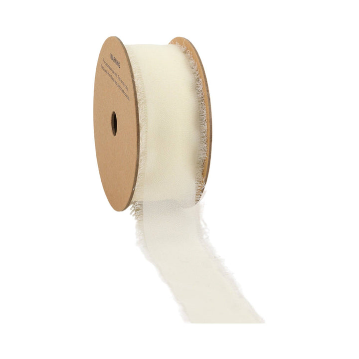 1.5" Frayed Edge Chiffon Cream Ribbon 10yd