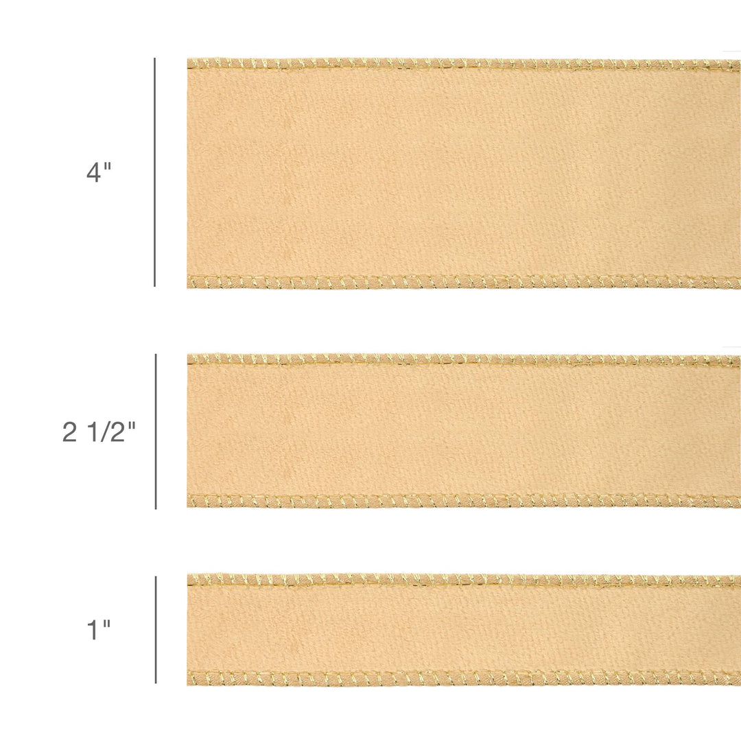 4" Reversible Velvet Wired Tan & Gold Ribbon 10yd