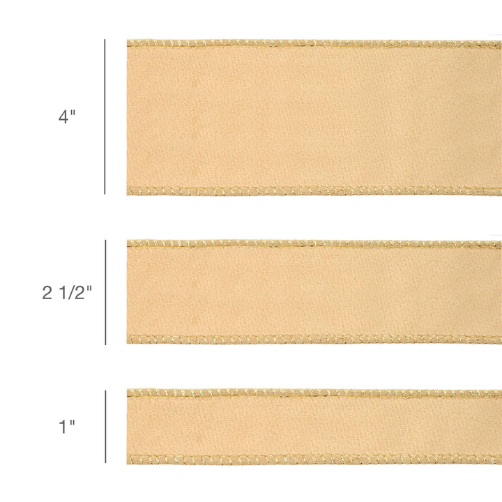 4" Reversible Velvet Wired Tan & Gold Ribbon 10yd