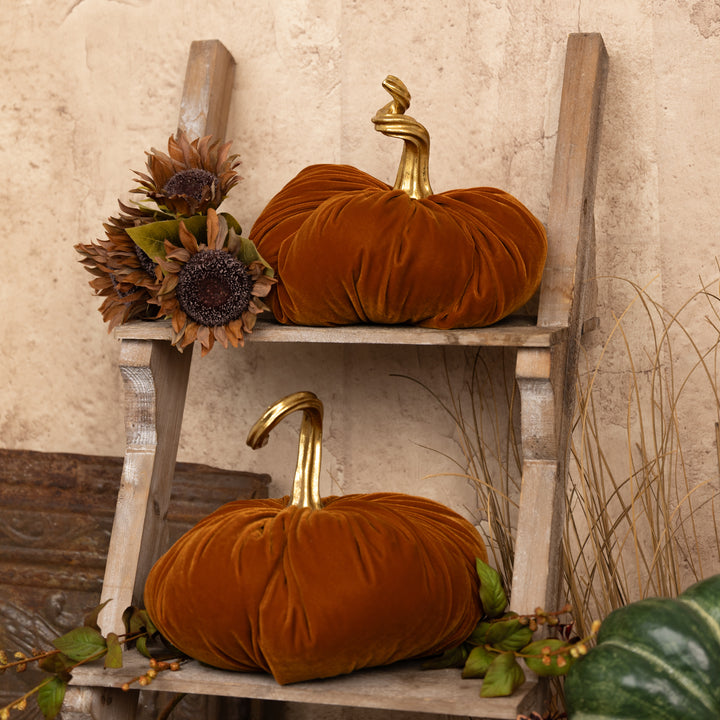 11" Orange Velvet Stuffed Pumpkin