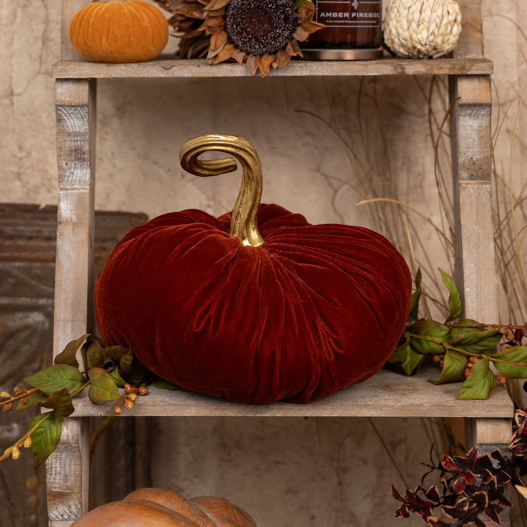 11" Dark Orange Velvet Pumpkin