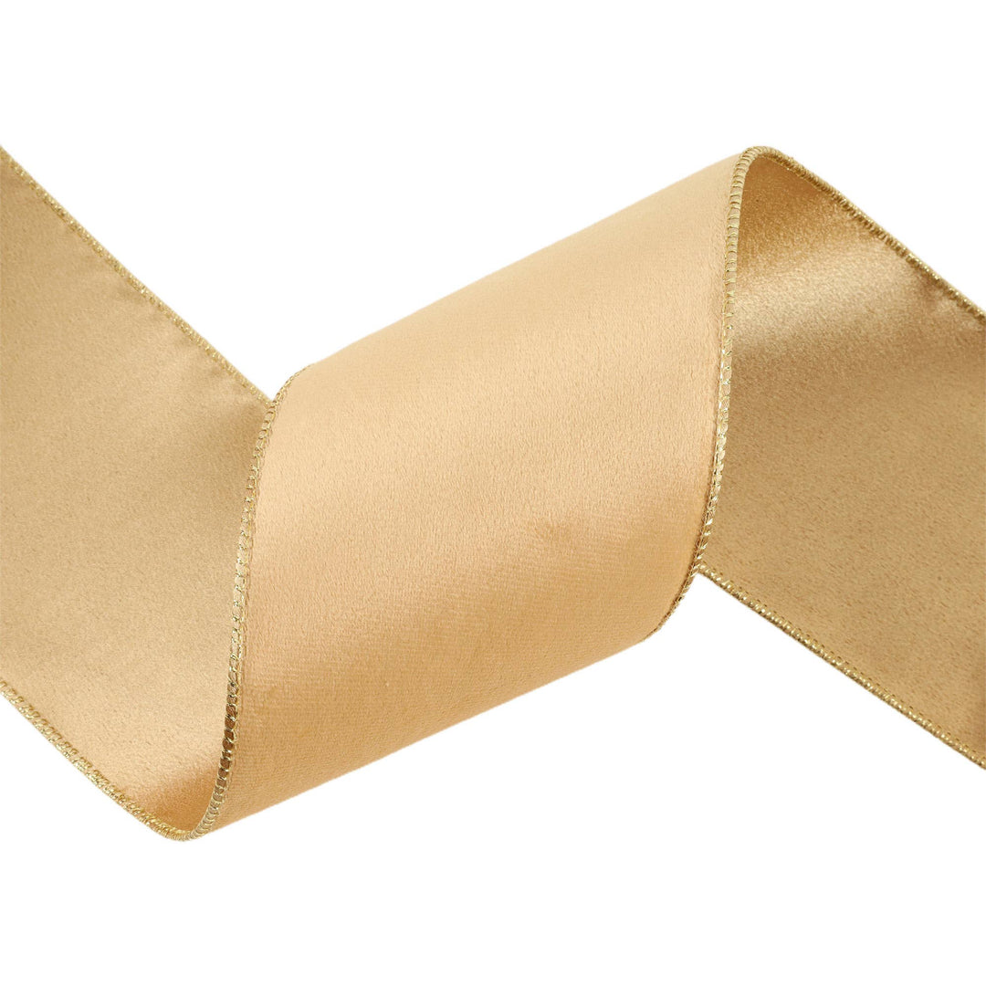 4" Reversible Velvet Wired Tan & Gold Ribbon 10yd