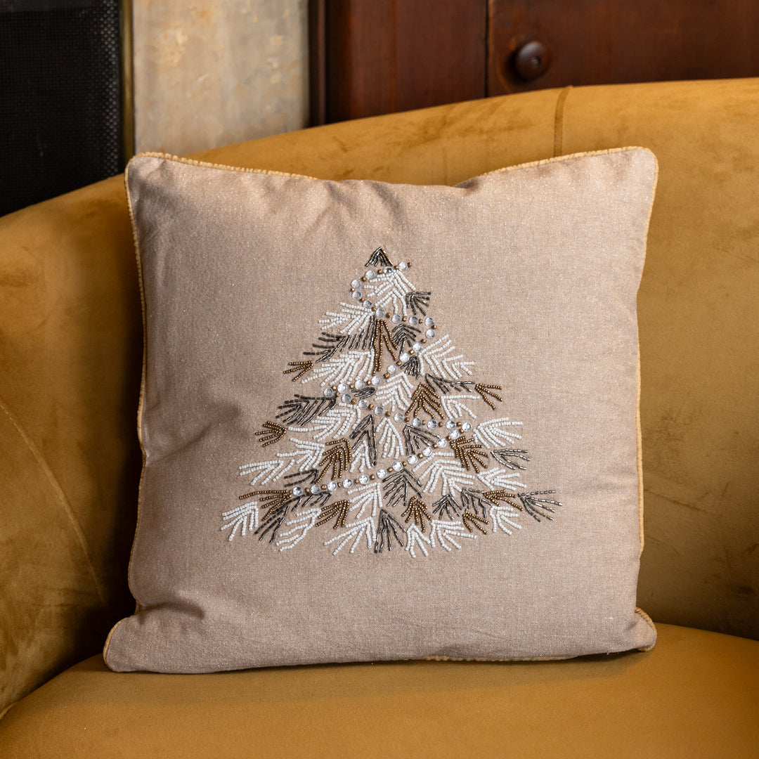 18" Beaded Christmas Tree Pillow