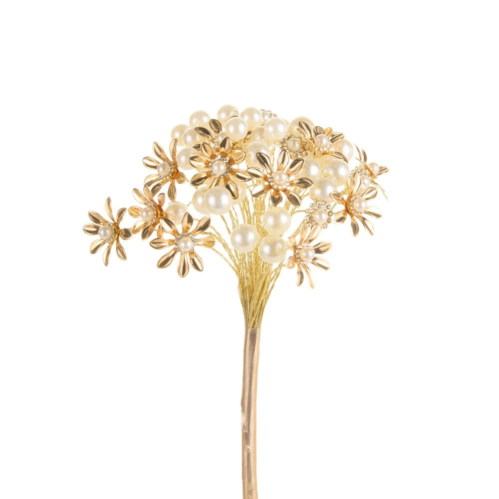 19.5" Gold &amp; Pearl Floral Pick
