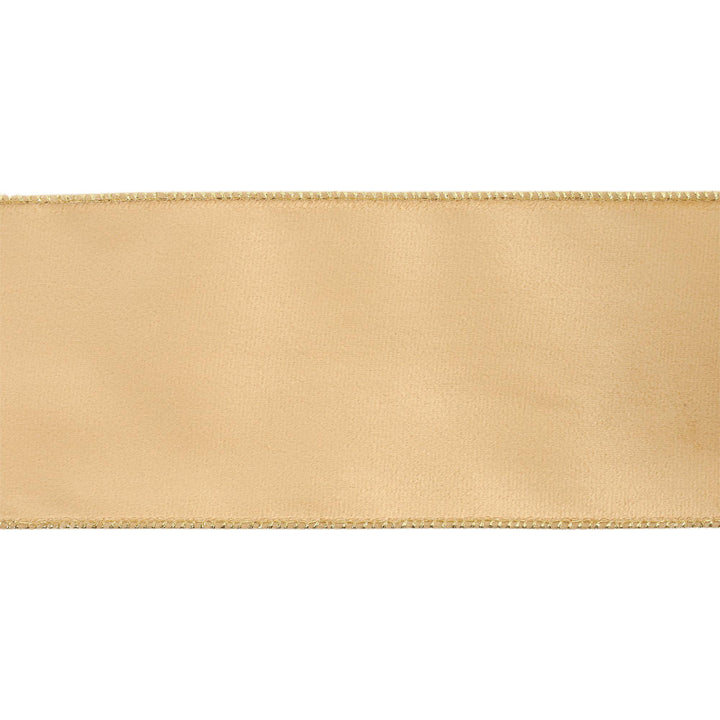 4" Reversible Velvet Wired Tan & Gold Ribbon 10yd