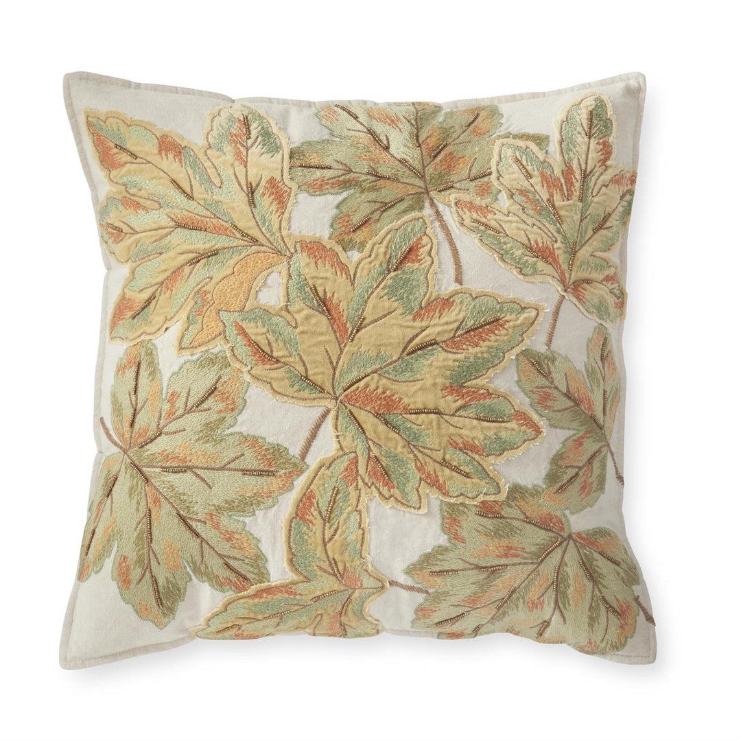 20" Embroidered Leaves Pillow