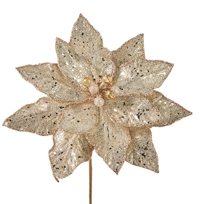 23" Champagne Glitter Poinsettia Stem