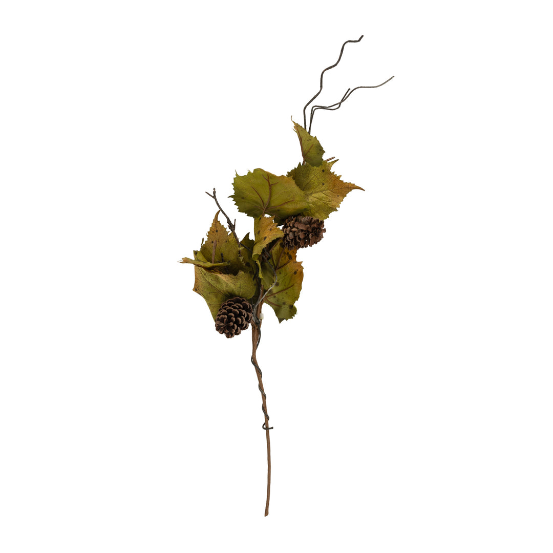 28" Grape Leaf Stem with Pinecones