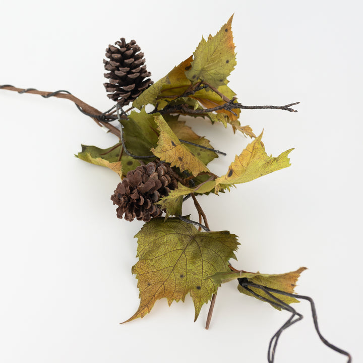 28" Grape Leaf Stem with Pinecones