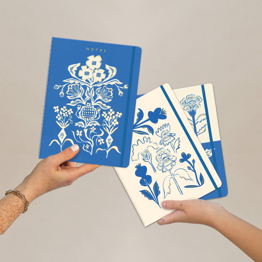 Blue Flower Notebook Trio