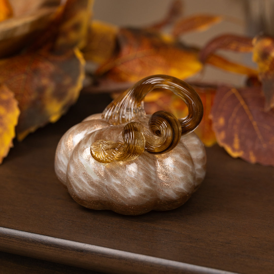 3.25" Gold Swirl Glass Pumpkin