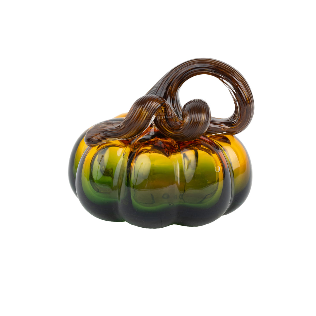 3.25" Green &amp; Amber Glass Pumpkin