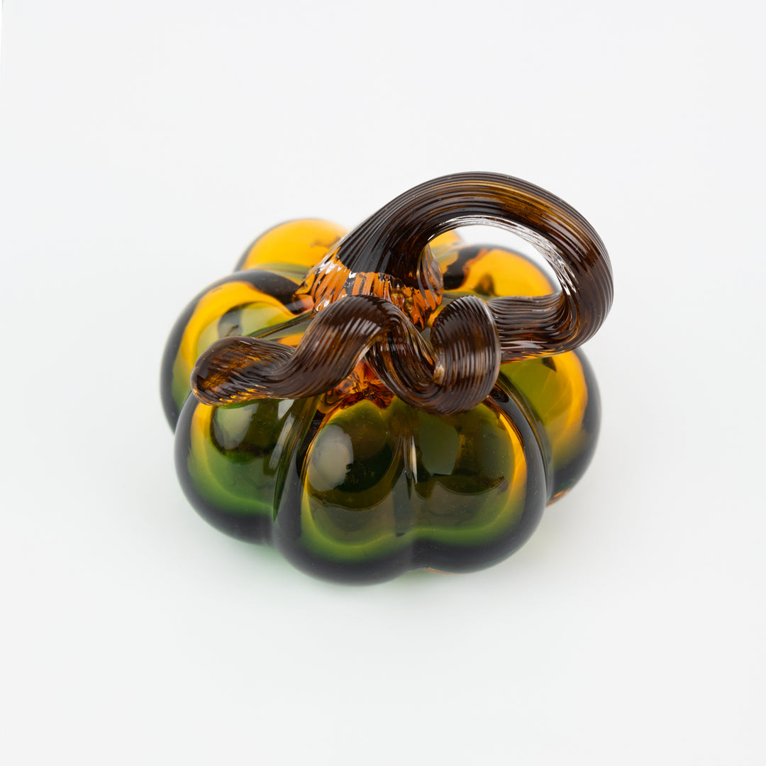 3.25" Green &amp; Amber Glass Pumpkin