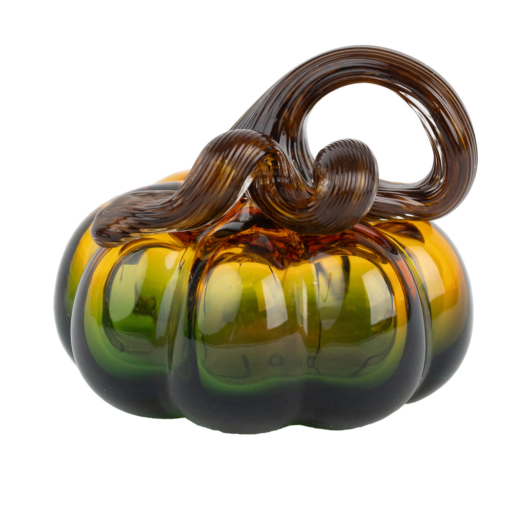 3.25" Green &amp; Amber Glass Pumpkin