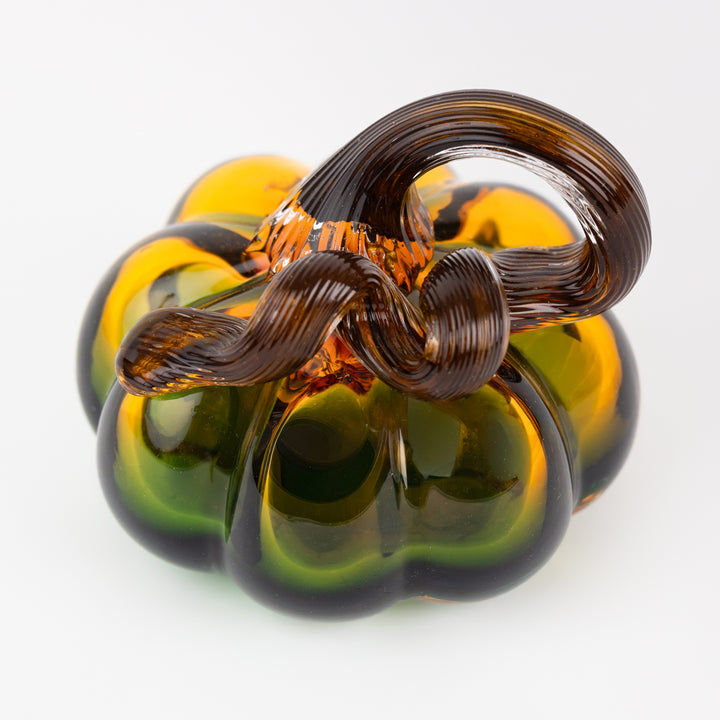 3.25" Green &amp; Amber Glass Pumpkin