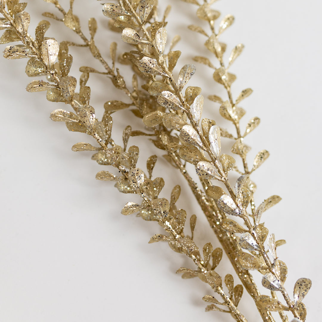 31" Champagne Glitter Teardrop Leaves Stem