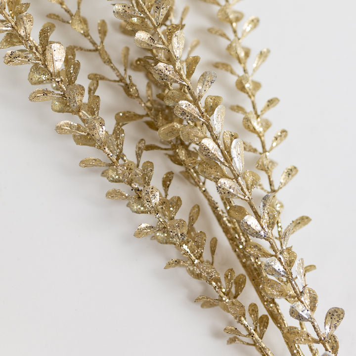 31" Champagne Glitter Teardrop Leaves Stem