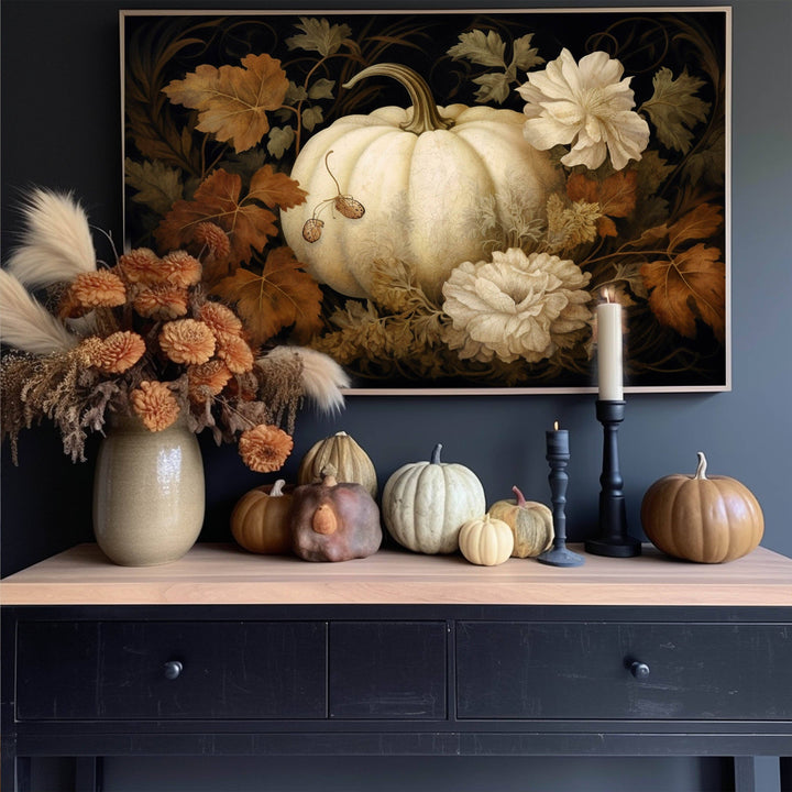 Pumpkin &amp; Flowers Autumn Art Print