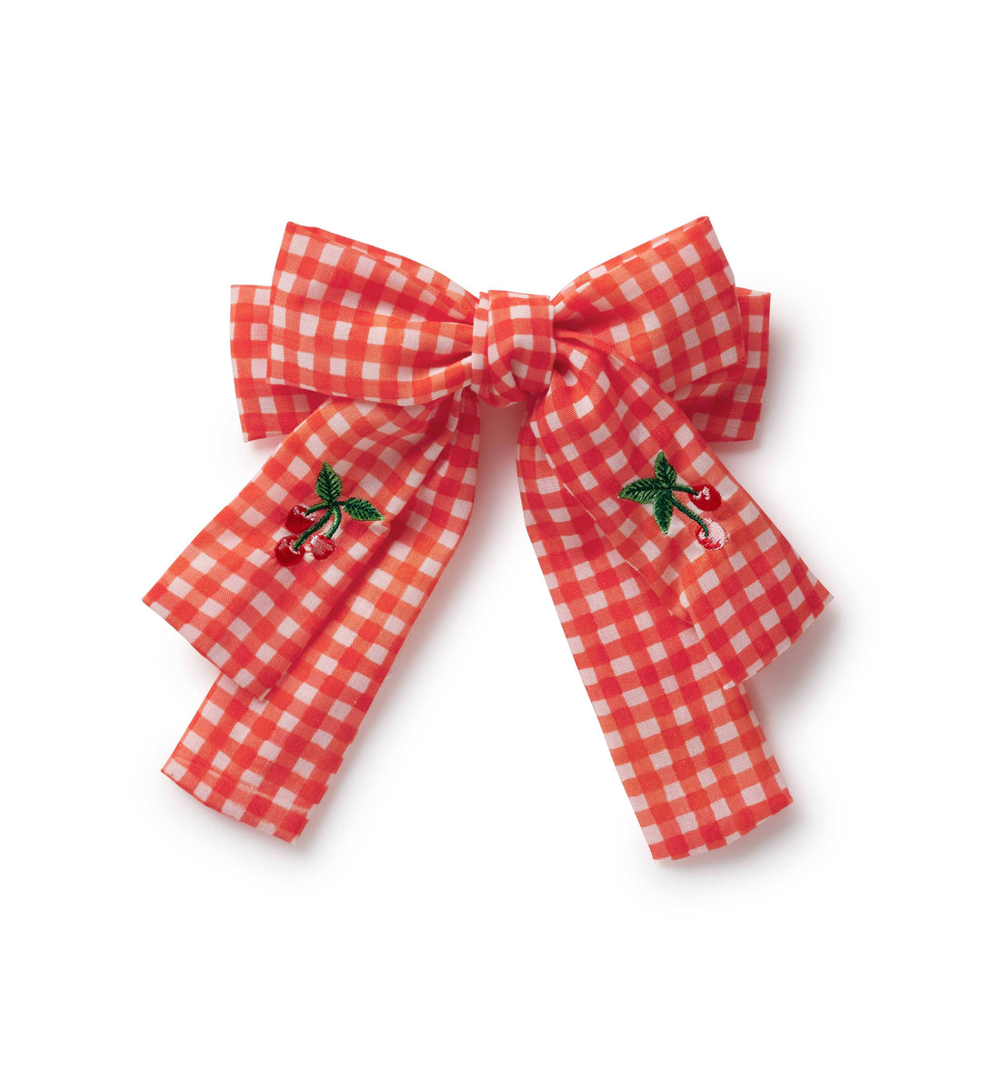 Gingham Cherries Embroidered Hair Bow