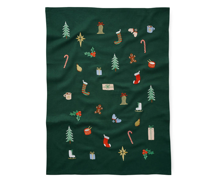 Signs of the Season Embroidered Tea Towel