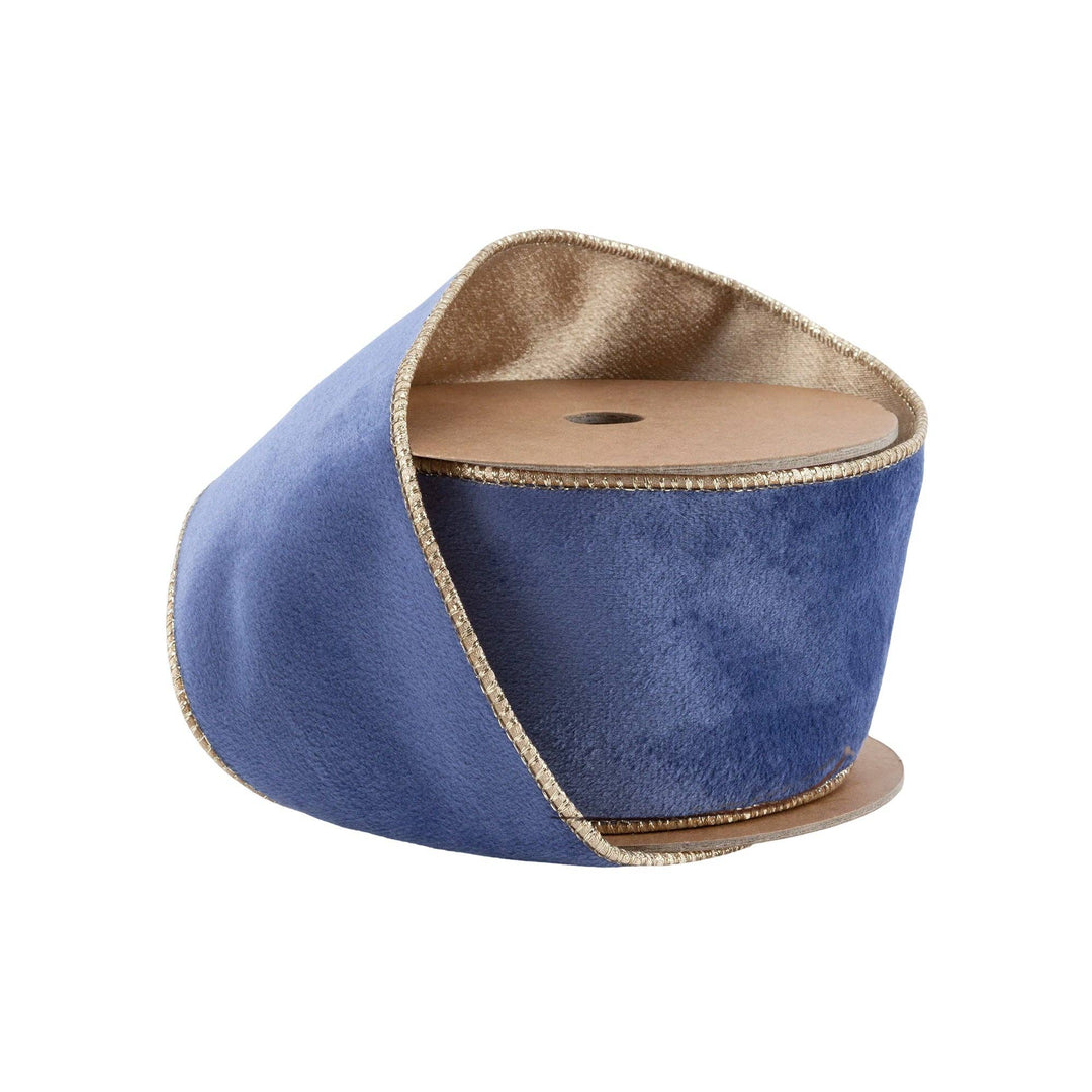 2.5" Reversible Velvet Wired Blue & Gold Ribbon 10yd