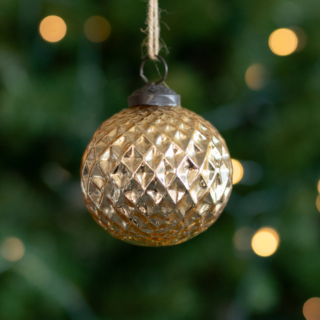 3" Lattice Gold Mercury Glass Ornament