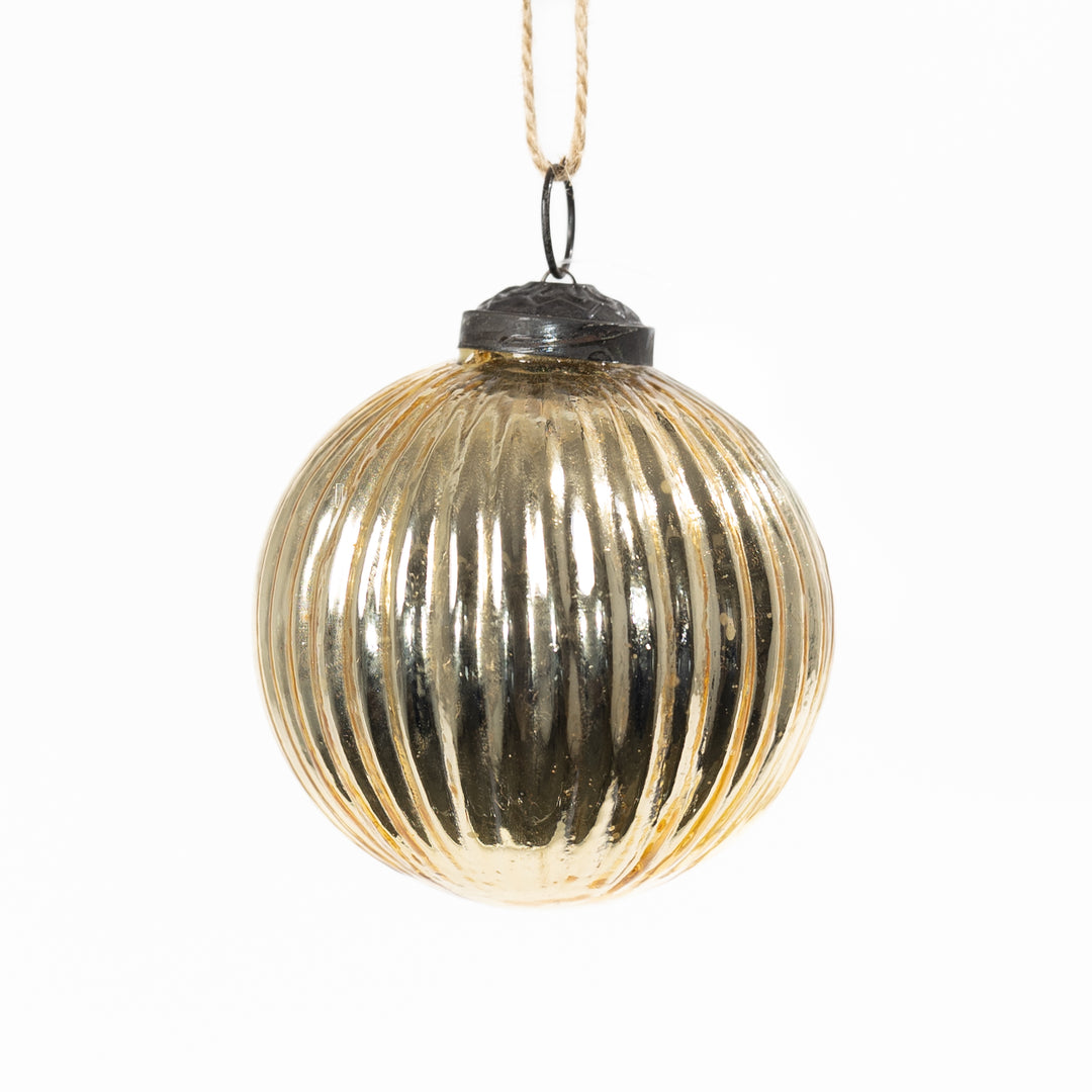 3" Ribbed Gold Mercury Glass Ornament