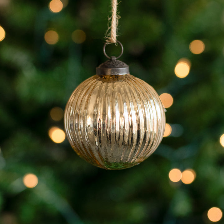 3" Ribbed Gold Mercury Glass Ornament