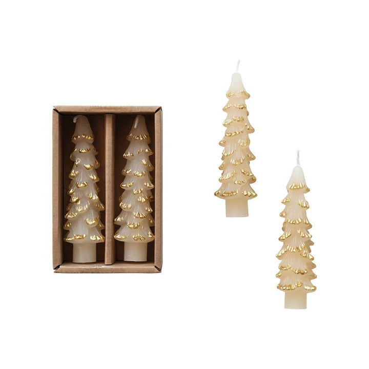 4.75" Cream Tree Shaped Taper Candle, Set of 2