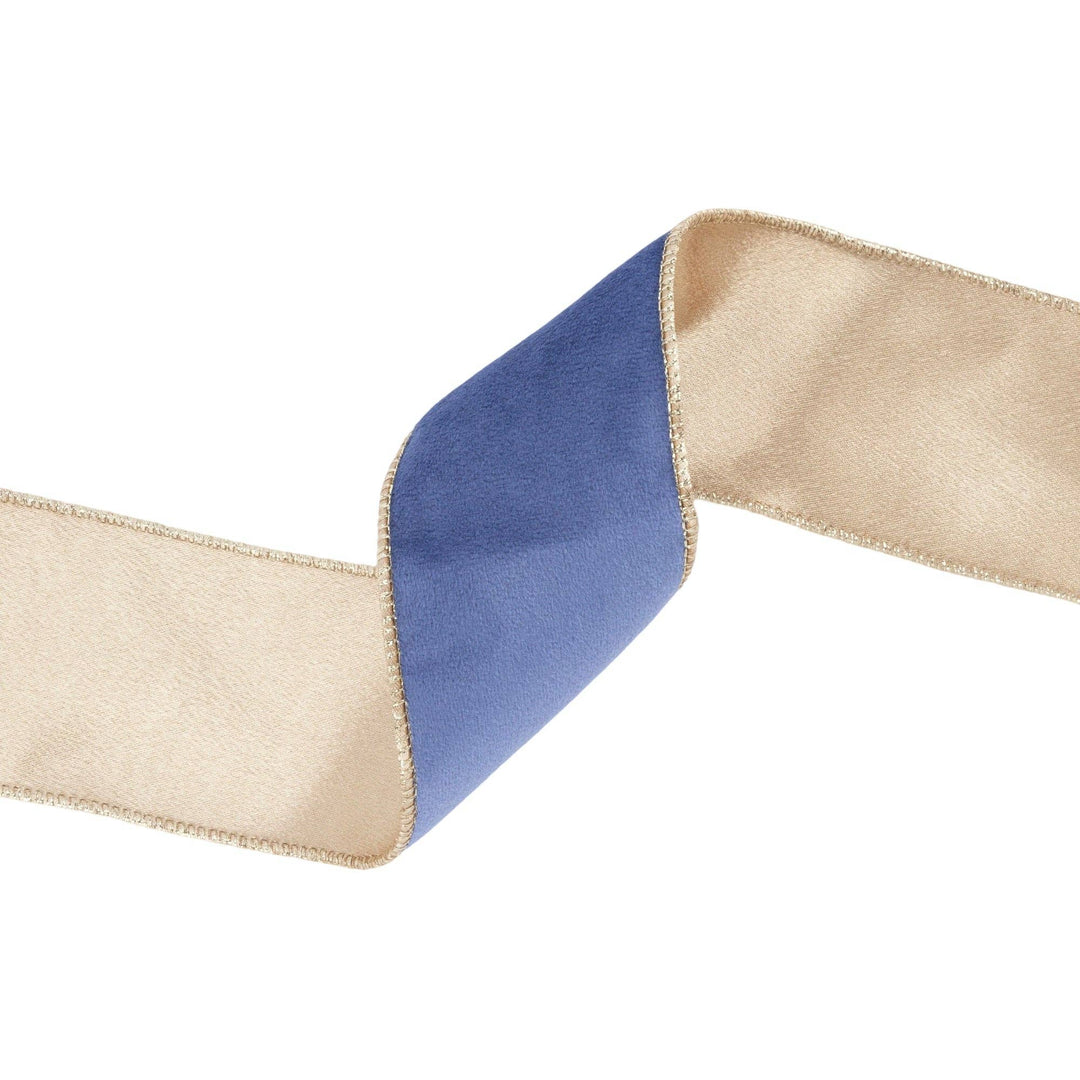 2.5" Reversible Velvet Wired Blue & Gold Ribbon 10yd