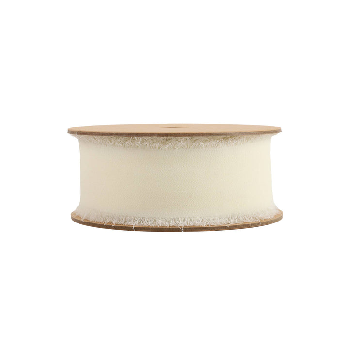 1.5" Frayed Edge Chiffon Cream Ribbon 10yd