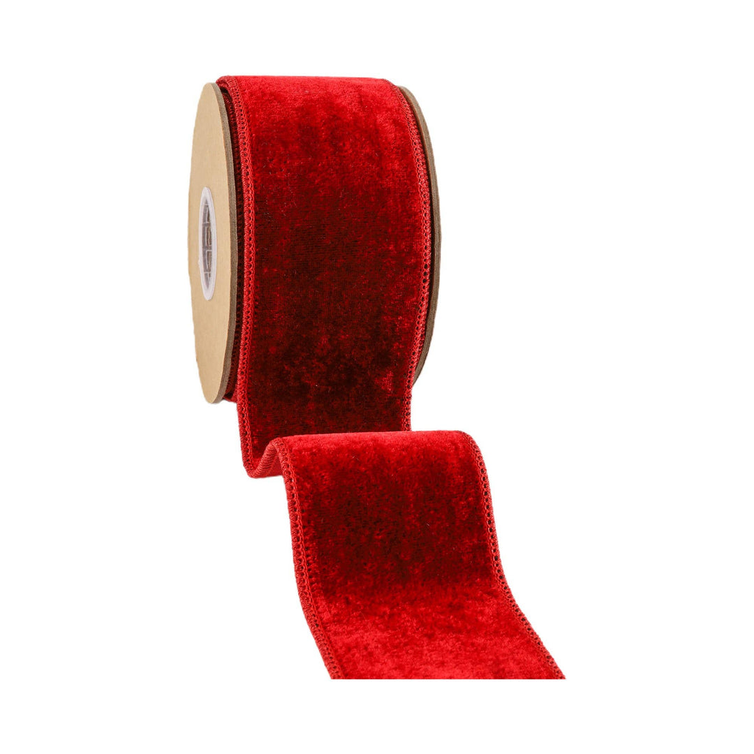 2.5" Wired Velvet Red Metallic Ribbon 5 Yd