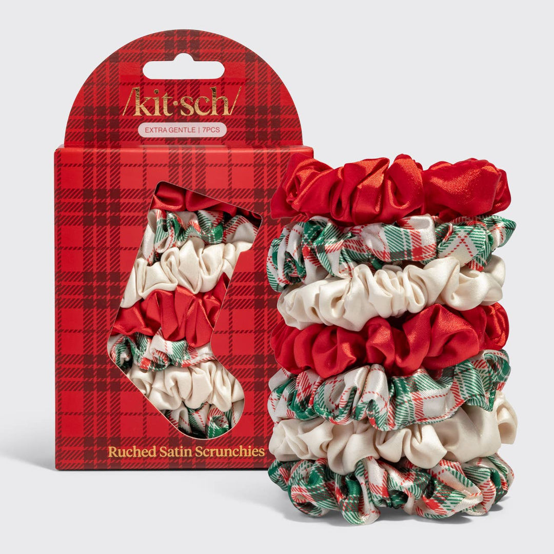 Holiday Ruched Satin Scrunchies Set