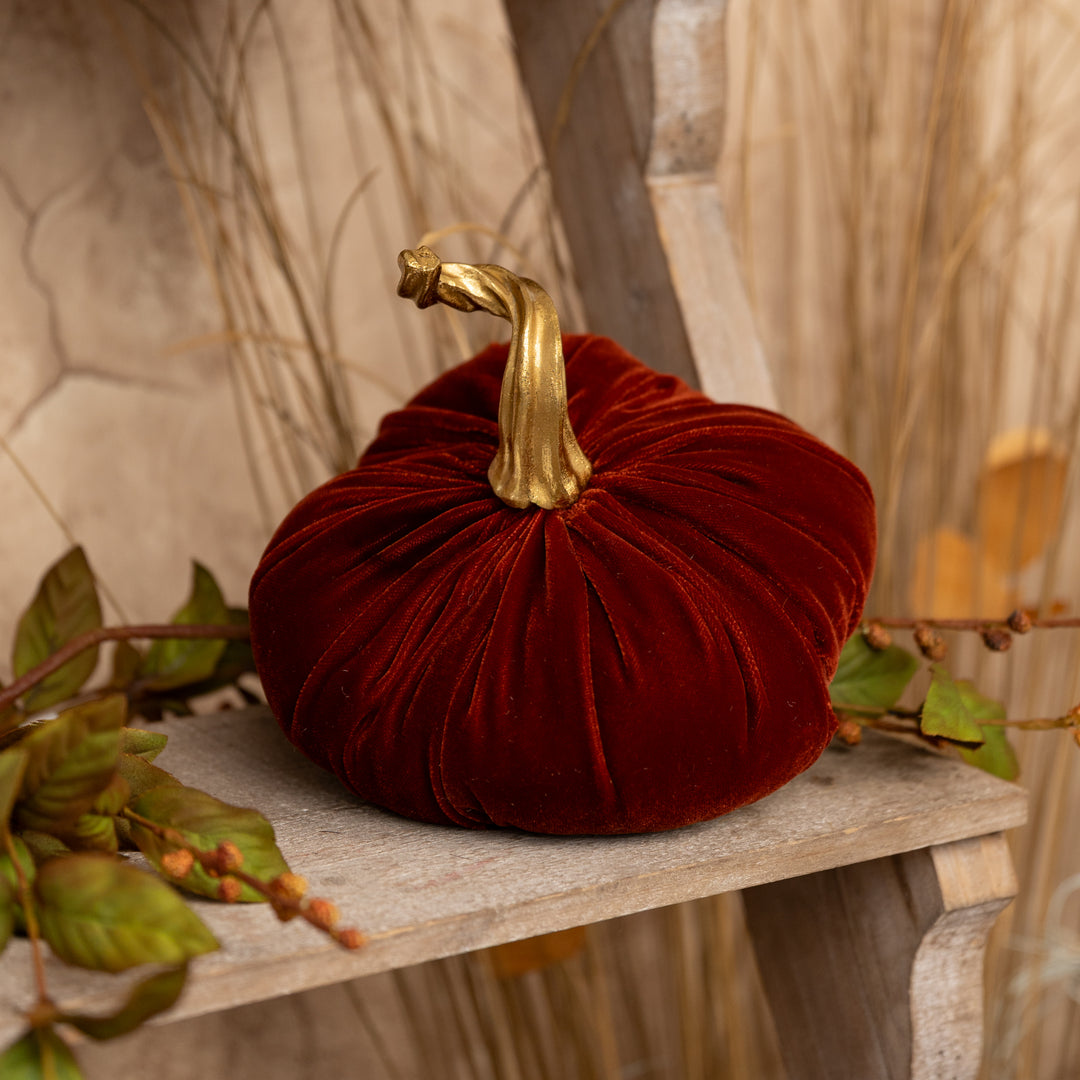 7.5" Dark Orange Velvet Stuffed Pumpkin