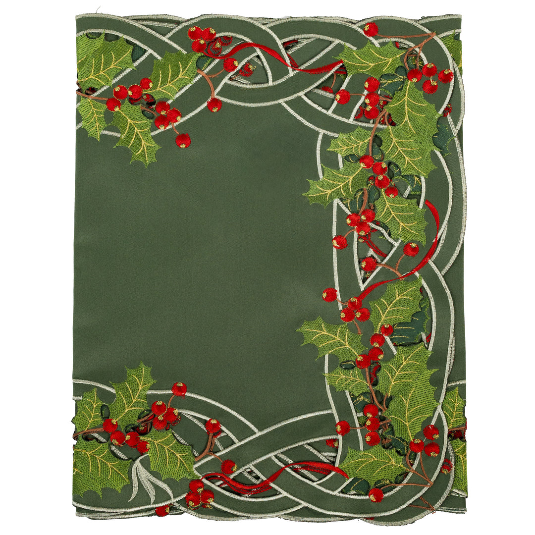 70" Holly Berry Embroidered Table Runner