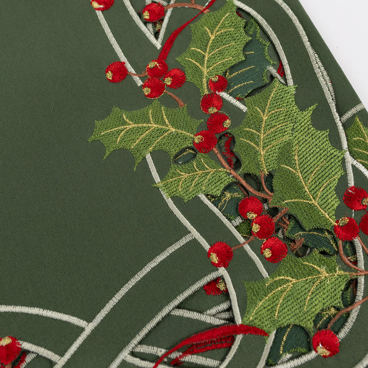 70" Holly Berry Embroidered Table Runner