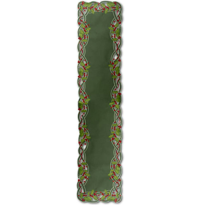 70" Holly Berry Embroidered Table Runner