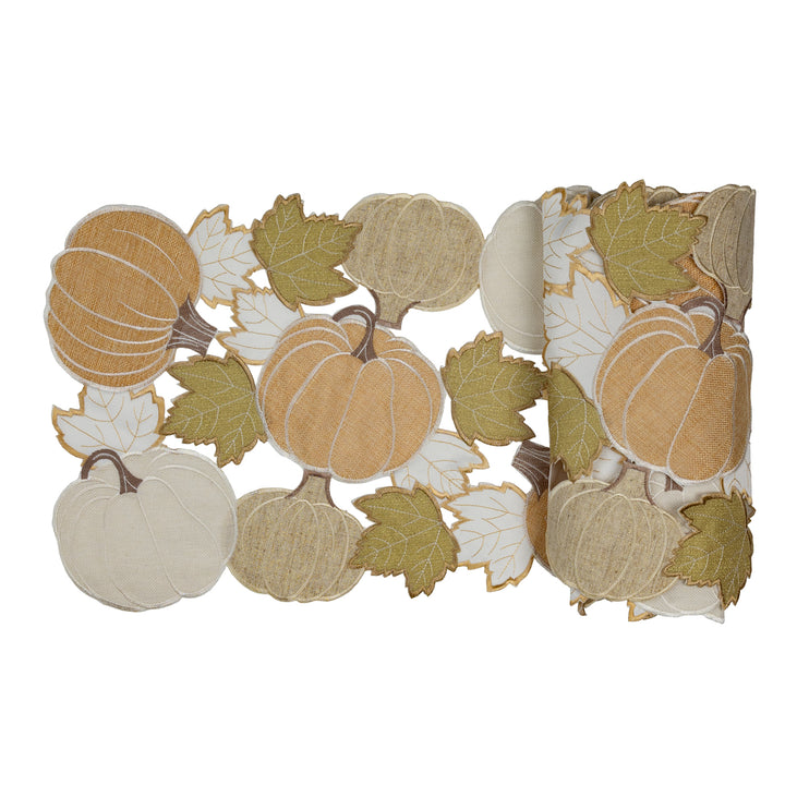 70" Pumpkin &amp; Leaves Embroidered Table Runner