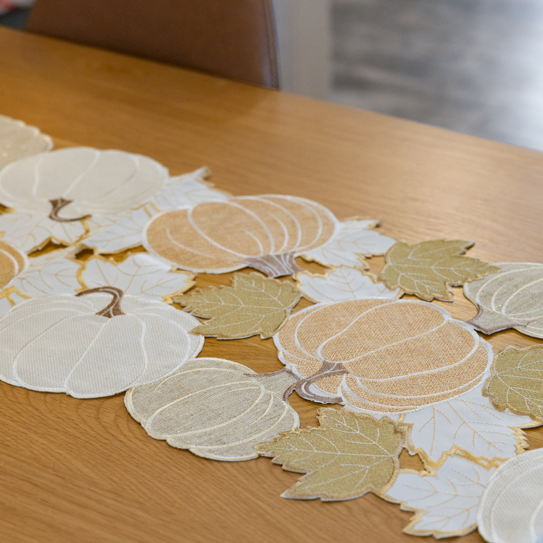 70" Pumpkin &amp; Leaves Embroidered Table Runner