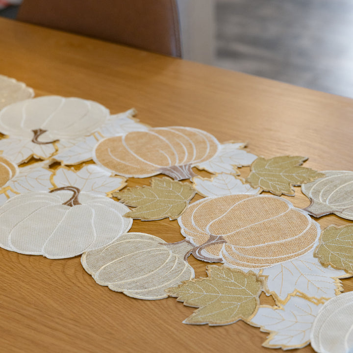 70" Pumpkin &amp; Leaves Embroidered Table Runner