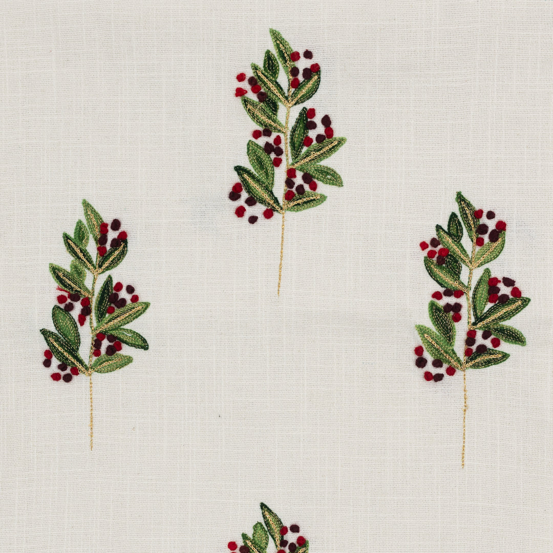 72" Embroidered Holly Leaves Table Runner