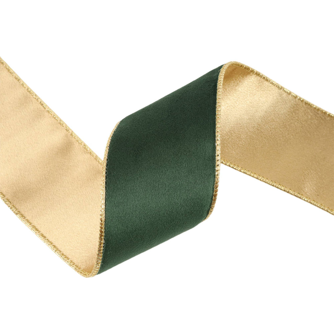 2.5" Reversible Velvet Wired Green & Gold Ribbon 10 Yd