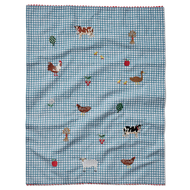 Country Farm Gingham Embroidered Tea Towel