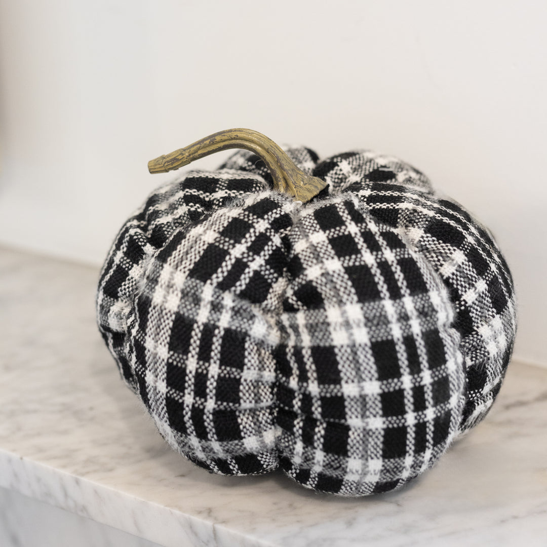 8" Black & White Plaid Pumpkin